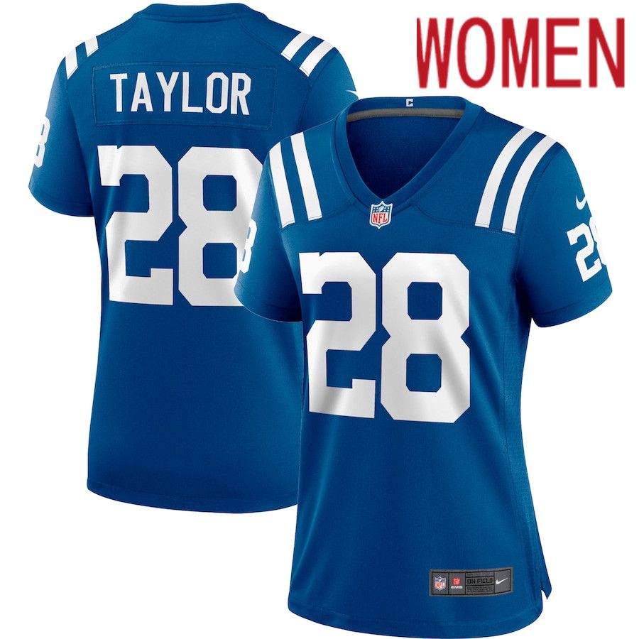 Women Indianapolis Colts #28 Jonathan Taylor Nike Royal Player Game NFL Jersey->women nfl jersey->Women Jersey